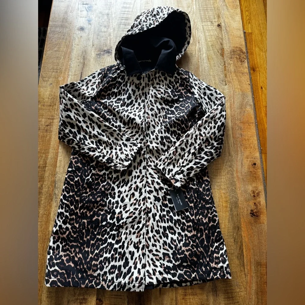 Kate Spade Animal Print Trench Coat leopard pop glen plaid rain jacket medium